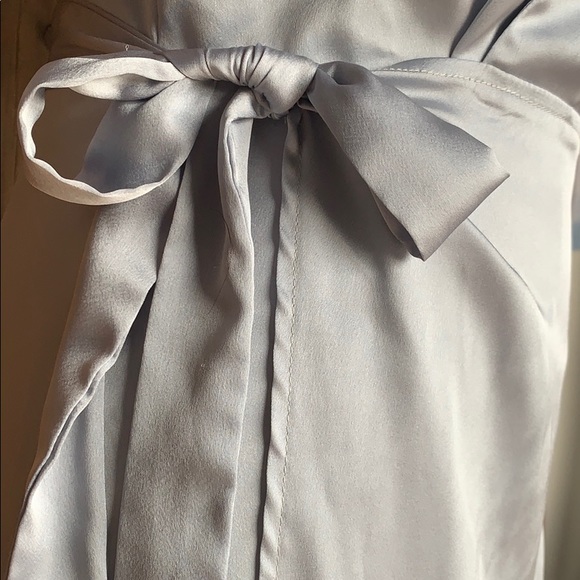 Sky Blue Satin Wrap Dress - Picture 5 of 6